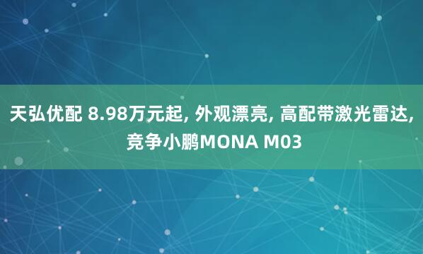 天弘优配 8.98万元起, 外观漂亮, 高配带激光雷达, 竞争小鹏MONA M03